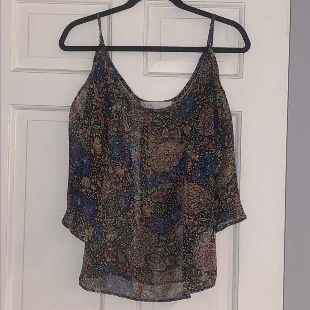 Vintage Havana Sheer Floral Open Shoulder Blouse